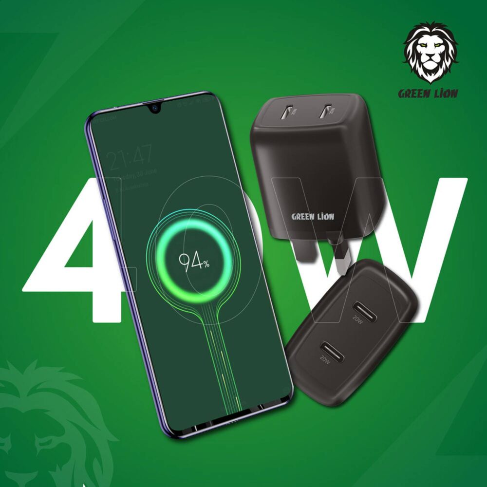 آداپتور تایپ سی ۴۰ وات دو پورت گرین Green Dual Port USB-C Wall Charger 40W - Image 4
