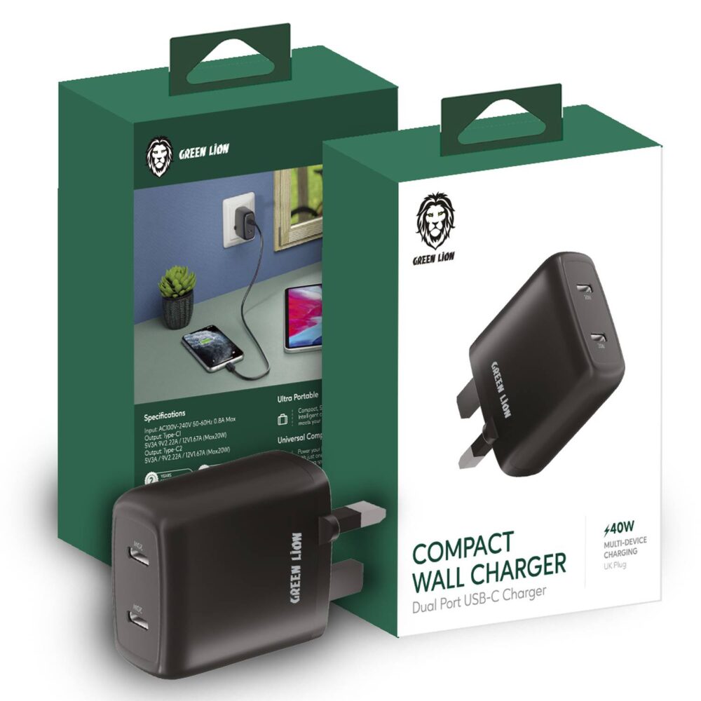 آداپتور تایپ سی ۴۰ وات دو پورت گرین Green Dual Port USB-C Wall Charger 40W - Image 5