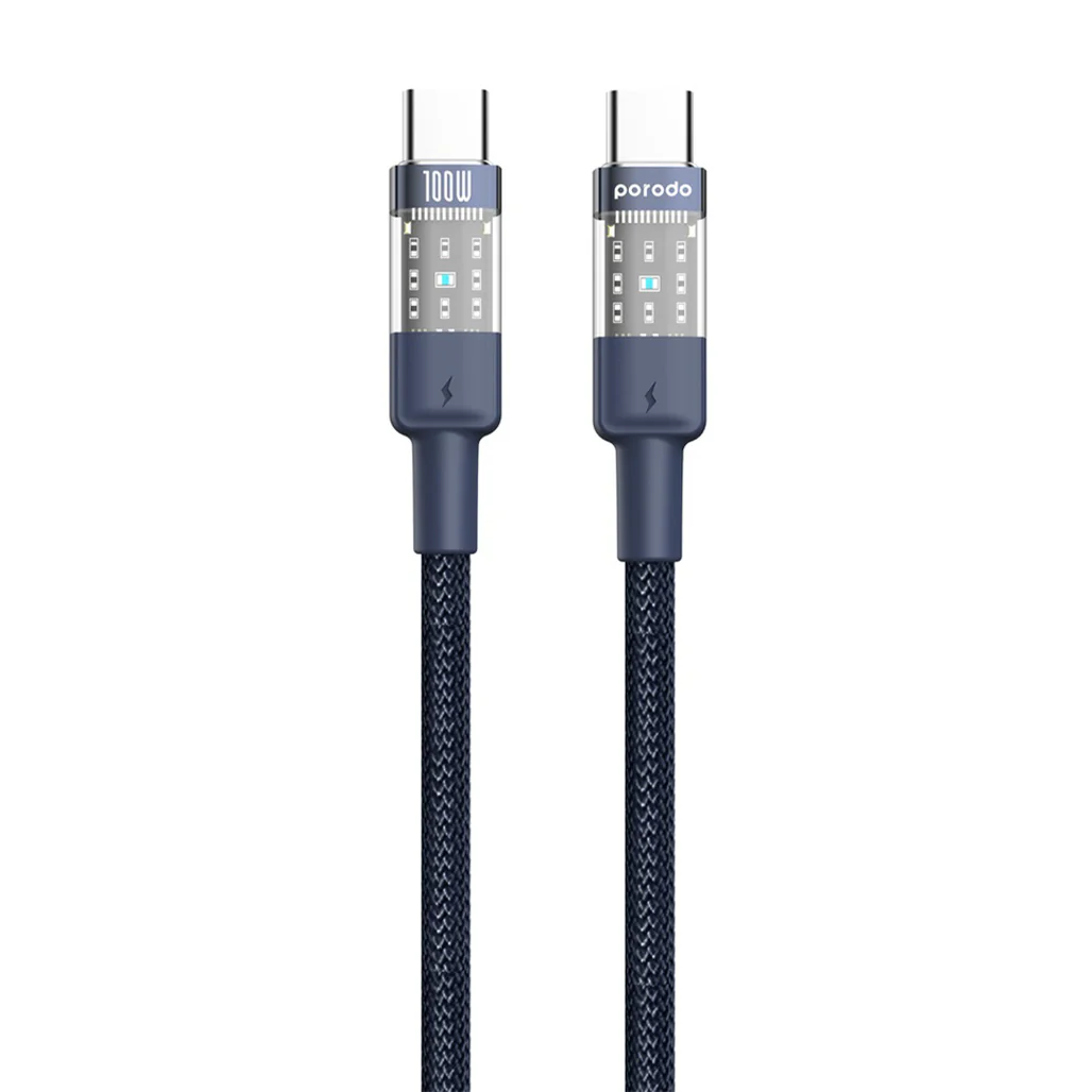 کابل تایپ سی به لایتنینگ پرودو Porodo Braided Cable Transparent USB-C to Lightning