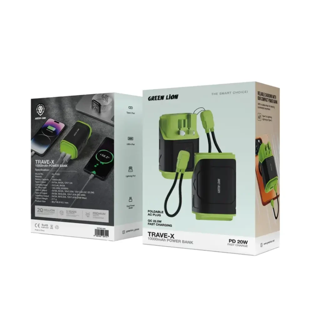 پاوربانک + آداپتور ۱۰ هزار گرین لاین Green Lion TraveX Power Bank 10000mAh - تصویر 4