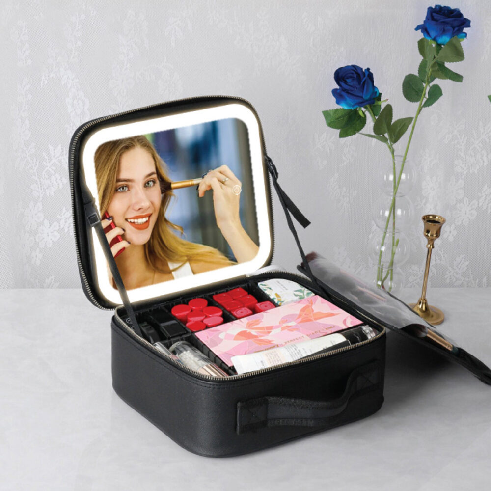 کیف نظم دهنده لوازم آرایشی + آینه چراغ دار گرین لاین Green Lion Makeup Organizer - تصویر 3