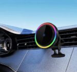 هولدر + شارژر وایرلس + شارژر فندکی پاورلوژی Powerology 15W Square Magnetic Wireless Fast Charging Pad with Airvent Suction Mount and Car Charger - تصویر 5