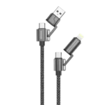 {PD-CBL0022-BK} Porodo Zinc Alloy 1.2M - 100W 4-in-1 Braided Cable - Black