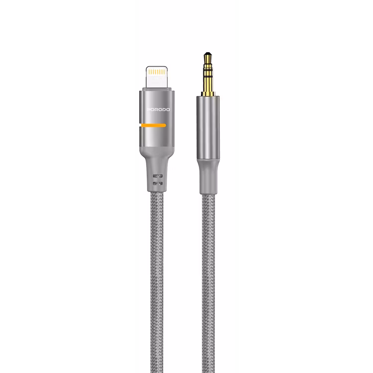 PD-CBL0029-GY-L6 Porodo USB2.0 Lightning to 3.5mm Braided Audio Cable 1.2M - Grey
