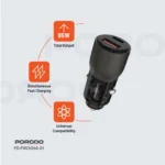 شارژر فندکی دو پورت ۹۵ واتی پرودو Porodo 95w Transparent USB-A+C Port Car Charger - تصویر 2