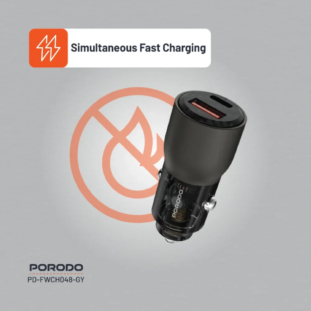 شارژر فندکی دو پورت ۹۵ واتی پرودو Porodo 95w Transparent USB-A+C Port Car Charger - تصویر 4