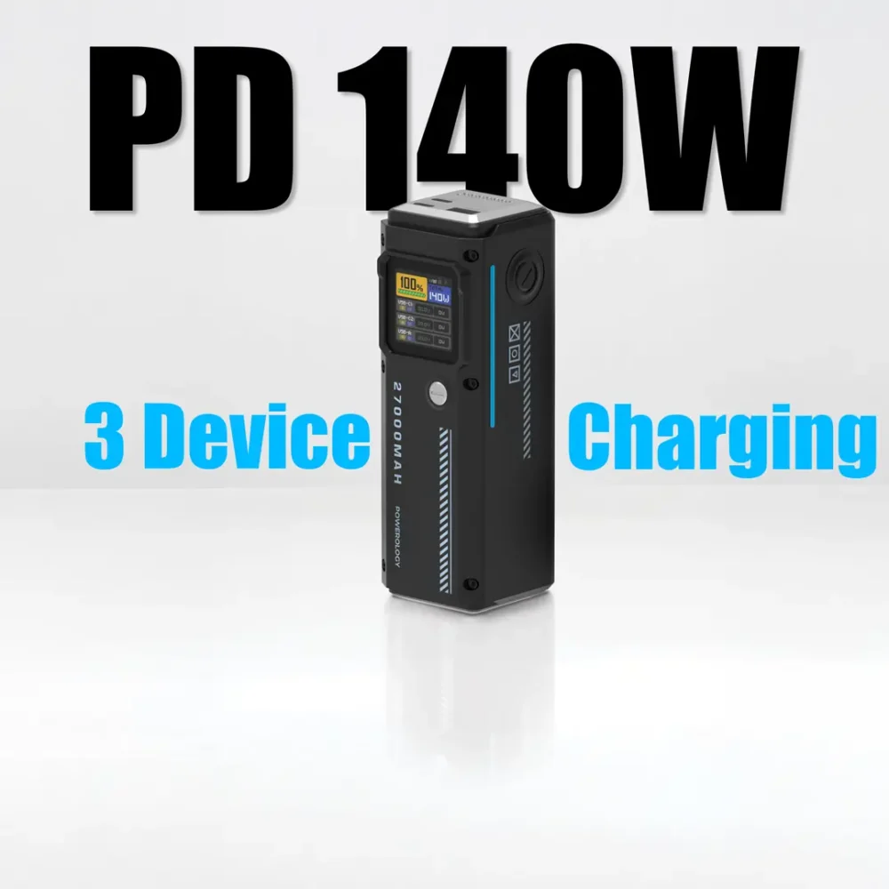 پاوربانک ۱۴۰ واتی ۲۷۰۰۰ میلی آمپر پاورلوژی Powerology 140W Dual Channel Smart Battery Display Power Bank with Colorful LED 27000mAh - تصویر 3