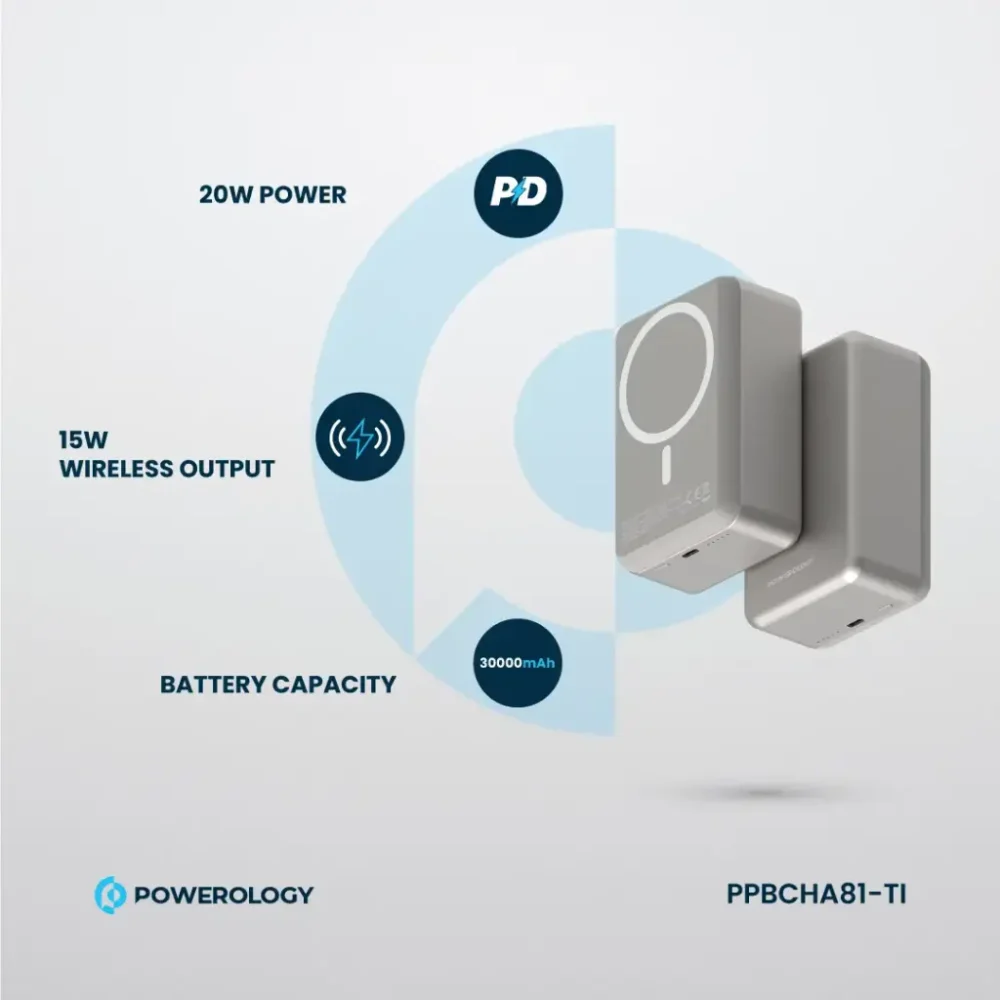 پاوربانک ۲۰ واتی ۳۰۰۰۰ میلی آمپر مگ سیف پاورلوژی Powerology PD20W Magsafe Wireless PowerBank 30000mAh - تصویر 6