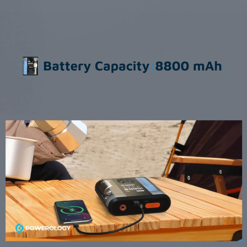 پاوربانک + جامپ استارتر + پمپ باد پاورلوژی Powerology 8800mAh Multi Functional Jump Starter with Tire Inflator - تصویر 8