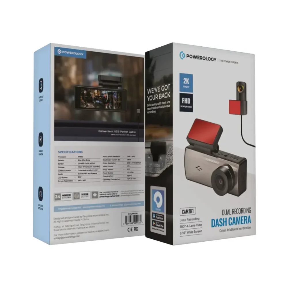 دوربین ثبت وقایع (دشکم) جلو و عقب پاورلوژی Powerology 3.16" IPS Bullet Head Dash Camera with Front 2K and Rear 1K resolution - تصویر 6