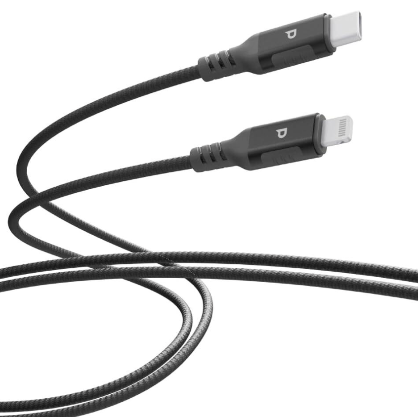 9904781236188 Powerology MFI Lightning to USB-C Aluminium Shell Nylon Braided Cable 1.2 Mete