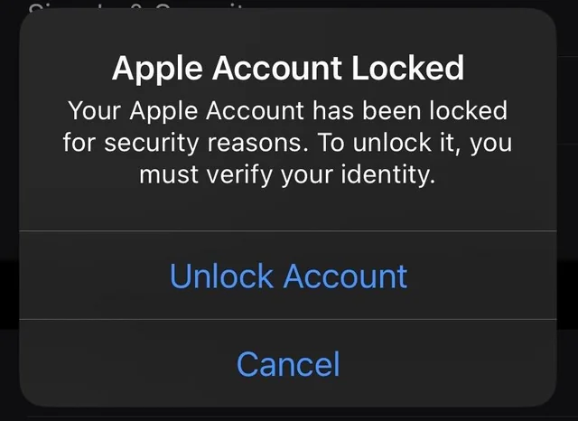 Apple ID Locked for security reasons