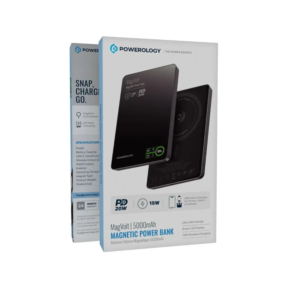 پاوربانک ۵ هزار وایرلس آیفون + اپل واچ پاورلوژی Powerology Ultra Slim Magnetic Wireless 5000mAh Powerbank - تصویر 5