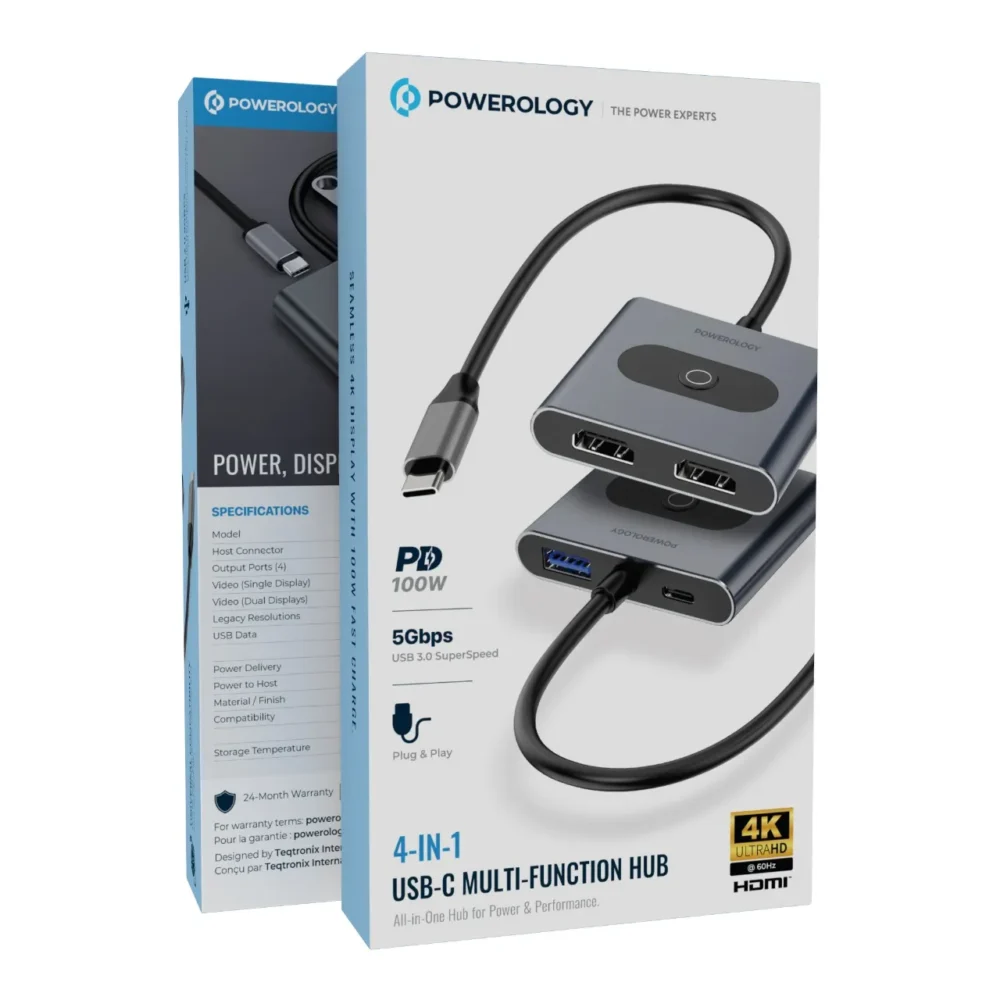 هاب تایپ سی ۴ کاره پارولوژی Powerology 4-In-1 USB-C Multi-Function Hub - تصویر 3