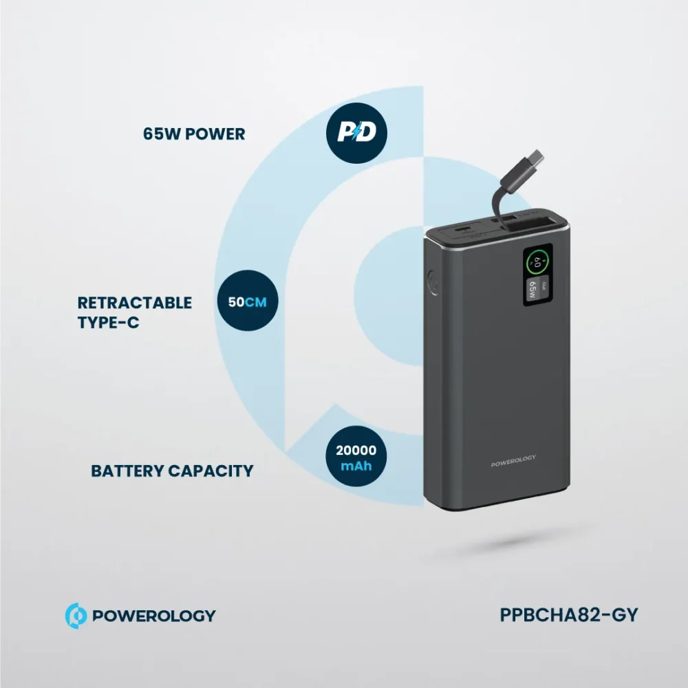 پاوربانک ۶۵ وات ۲۰ هزار پاورلوژی Powerology Aluminum 20000mAh Power Bank - تصویر 7