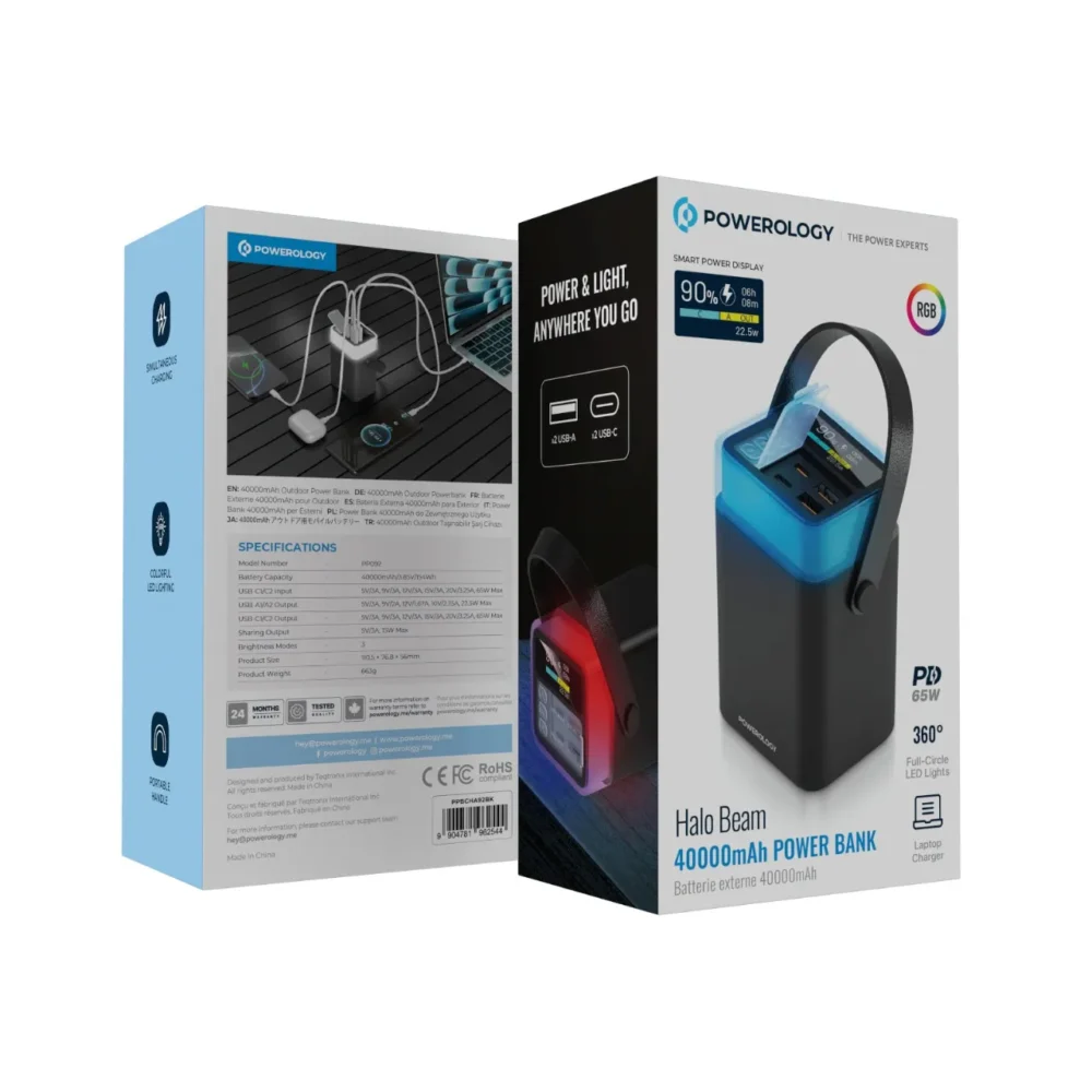 پاوربانک ۶۵ وات ۴۰ هزار پاورلوژی Powerology Halo Beam 40000mAh Power Bank PD 65W - تصویر 2
