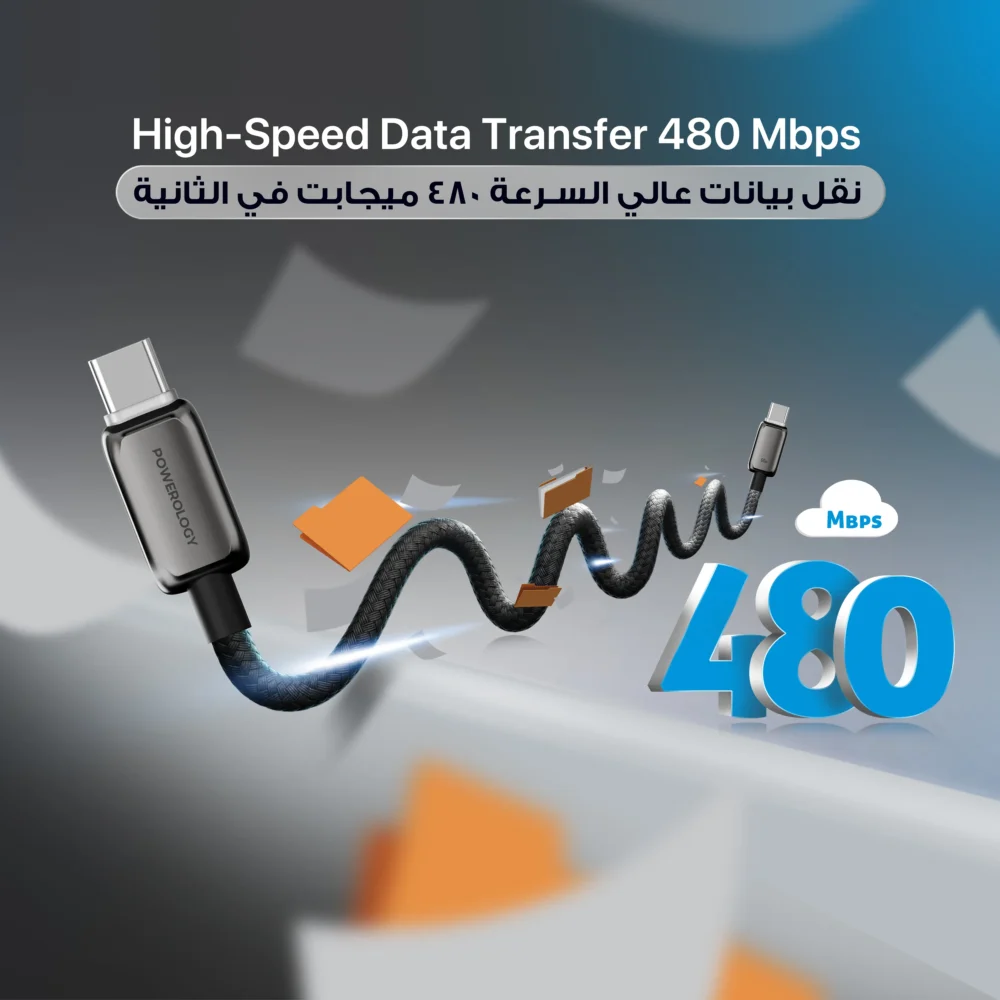 کابل تایپ سی به تایپ سی ۶۰ وات پاورلوژی Powerology Zinco Series USB-C to USB-C - تصویر 7