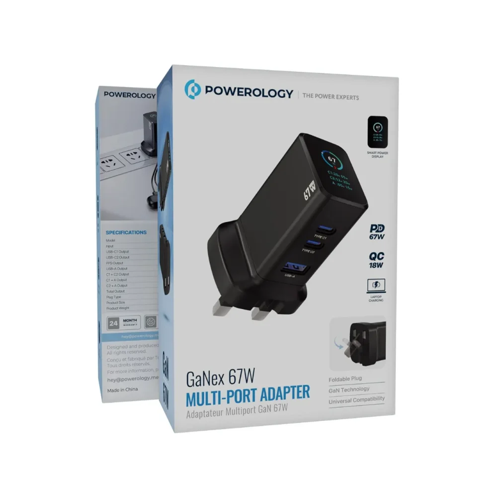 شارژر ۳ پورت ۶۷ وات پاورلوژی Powerology GaNex 67W Multi-Port Adapter - تصویر 3