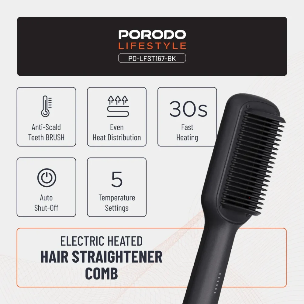 شانه حرارتی صاف کننده مو پرودو Porodo Lifestyle Electric Heated Hair Straightener Comb - تصویر 3