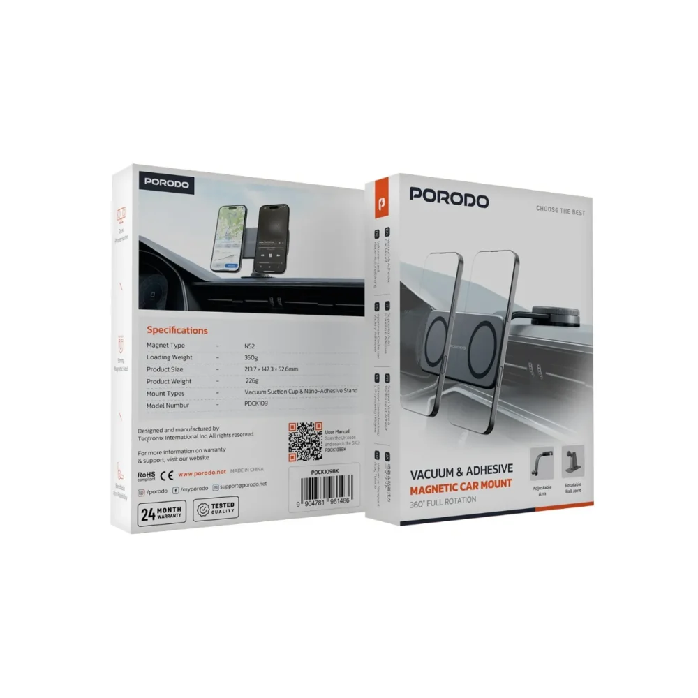 هولدر نگهدارنده ۲ تایی موبایل پرودو Porodo Vacuum & Adhesive Magnetic Car Mount - تصویر 13