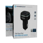 شارژر فندکی ۷۵ وات + کابل تایپ سی به لایتنینگ پاورلوژی  Powerology 75W Dual-Port Car Charger with Type-C to Lightning MFI Cable - تصویر 2