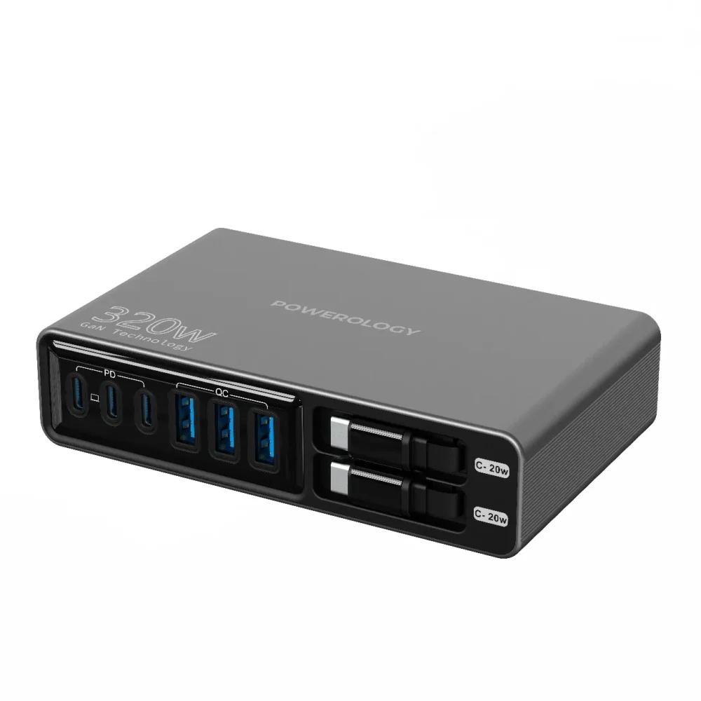 هاب شارژ رومیزی ۳۲۰ وات پاورلوژی Powerology Univo Charging Station PD 100W - تصویر 6