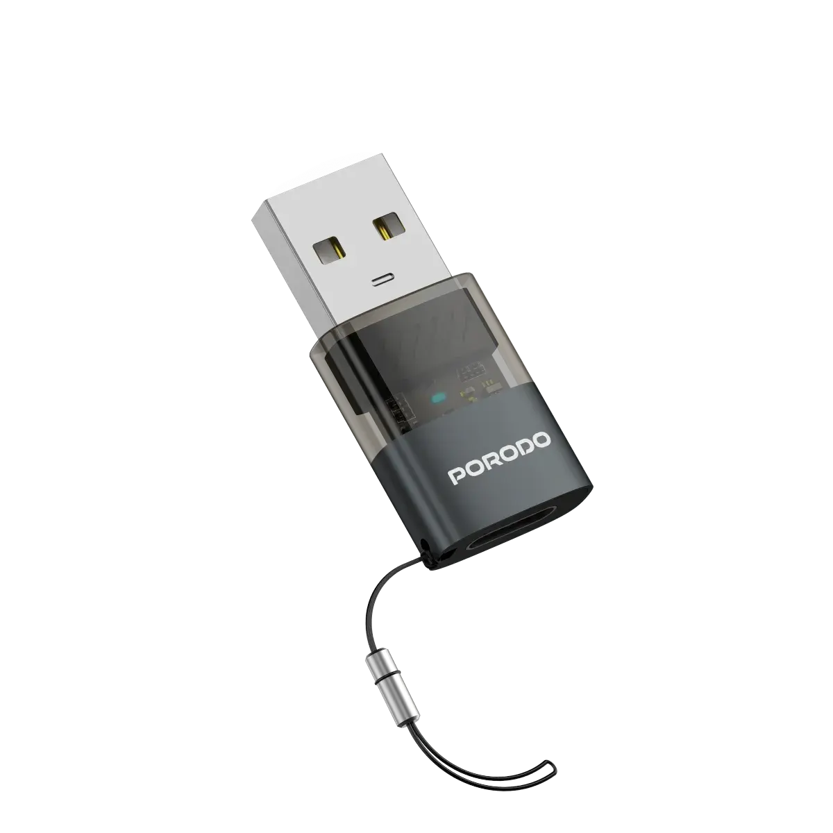 pdctoa50gy-m1 تبدیل تایپ سی به یو اس بی شارژ و انتقال دیتا پرودو Porodo MINILINK Transparent OTG Adapter USB-C to USB-A - تصویر 1