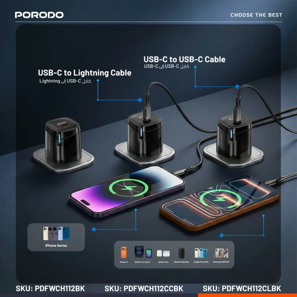 PORODO TEKTO PD 20W TYPE-C ADAPTOR - BLACK