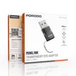 PORODO  TRANSPARENT+ ALUMINUM ALLOY USB C FEMALE TO USB A MALE - GREY