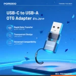PORODO  TRANSPARENT+ ALUMINUM ALLOY USB C FEMALE TO USB A MALE - GREY
